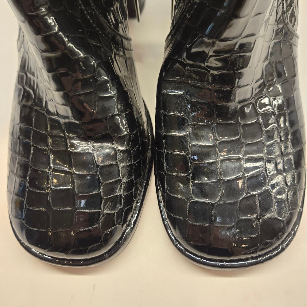 Kurt Geiger Timber Black Croc Boots Sz 41 US 10 Glossy Vegan Block Heel Edgy - Picture 8 of 15